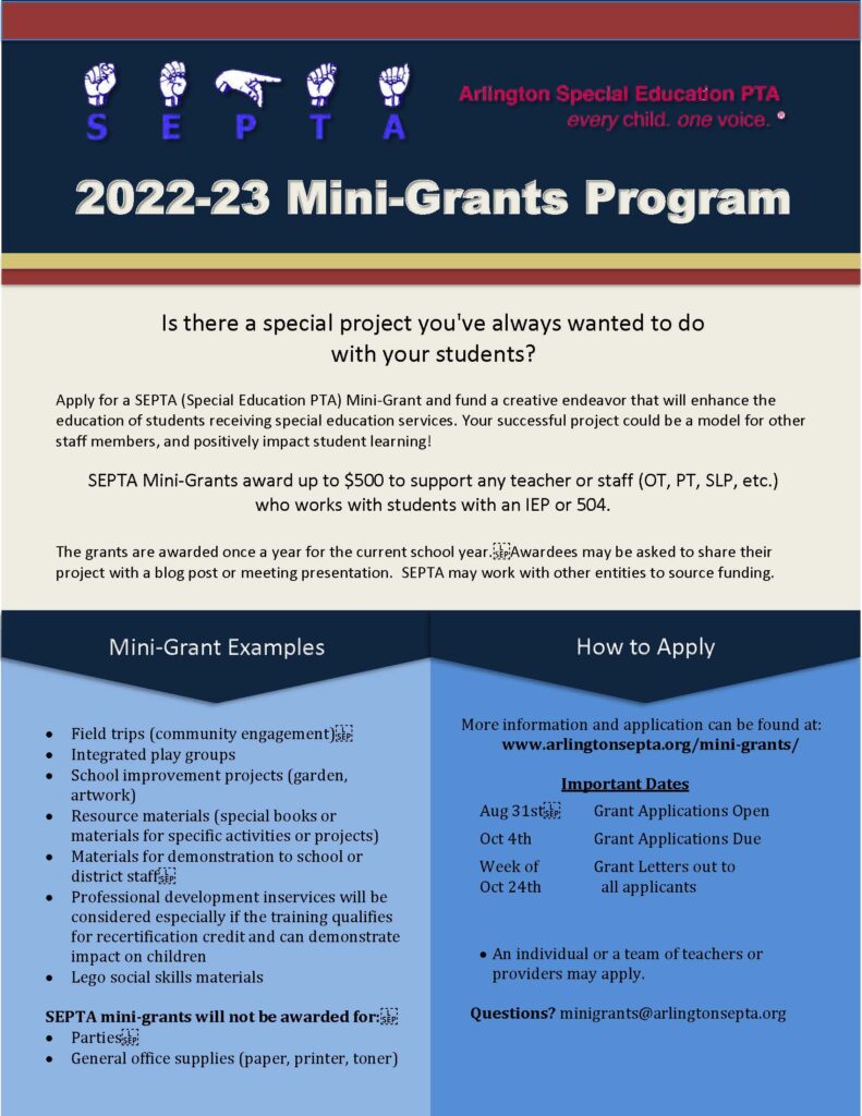 MINIGRANTS Arlington Special Education PTA